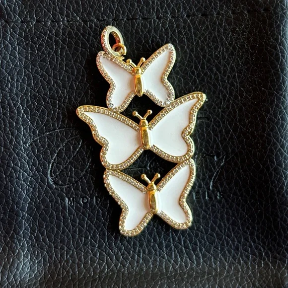White Butterfly Trio Pendant Necklace - Picture 2 of 3